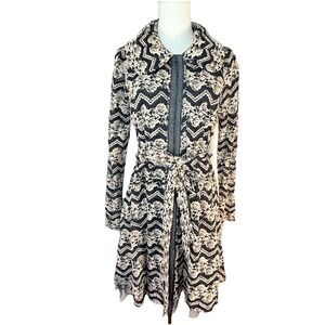 Black & Cream Women's Floral Lace Geometric Dress Coat Victorian Goth Boho Sz S